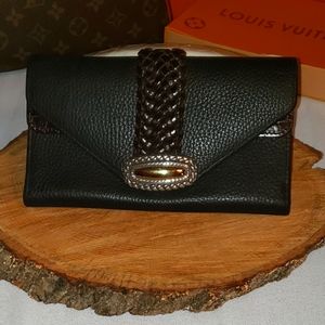 Brighton Leather Black & Faux Alligator Brown Trifold Wallet Free With Purchase